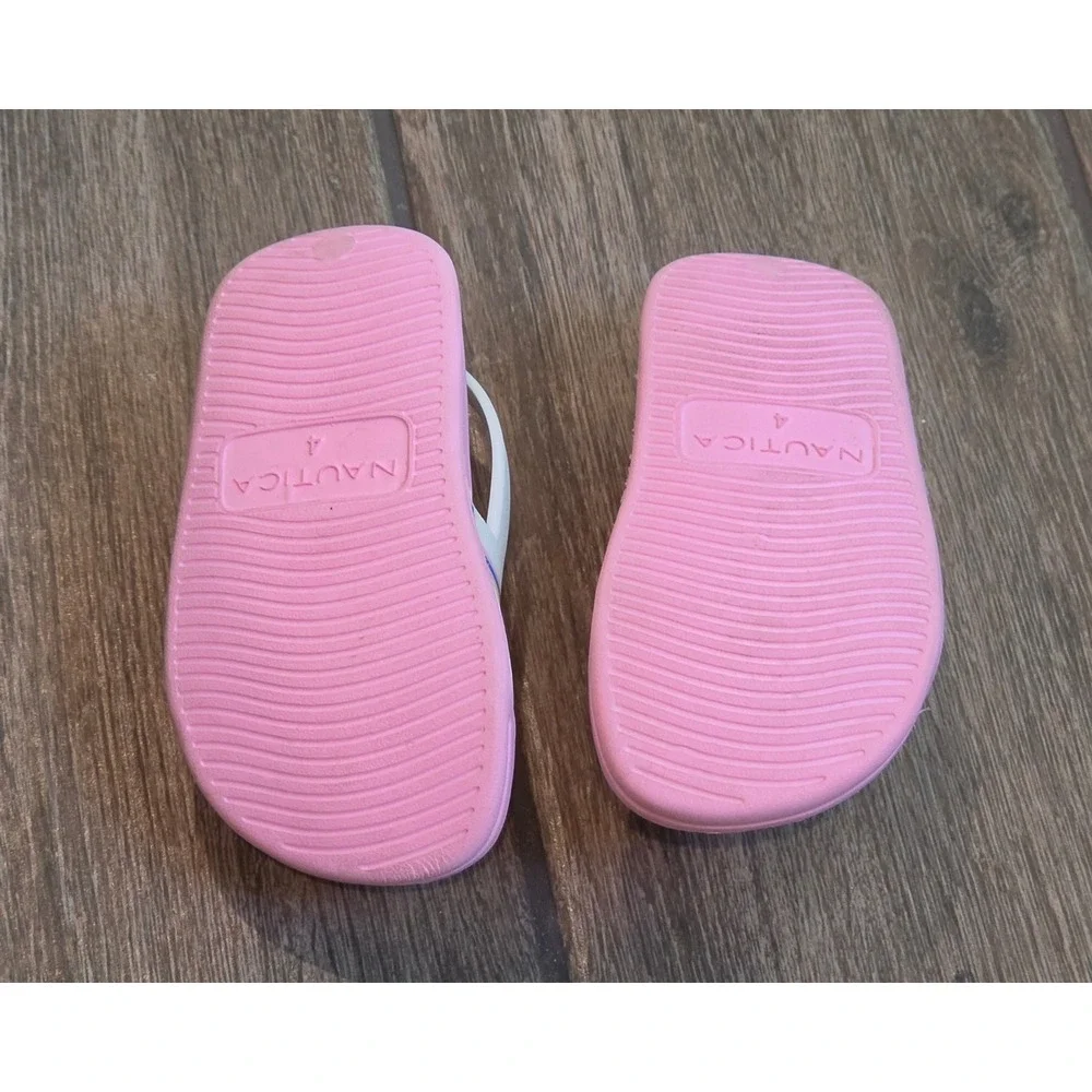 Nautica Tiny Gaff Toddler Girls Pink Rainbow Logo Slide Sandals Size 4 Backstrap